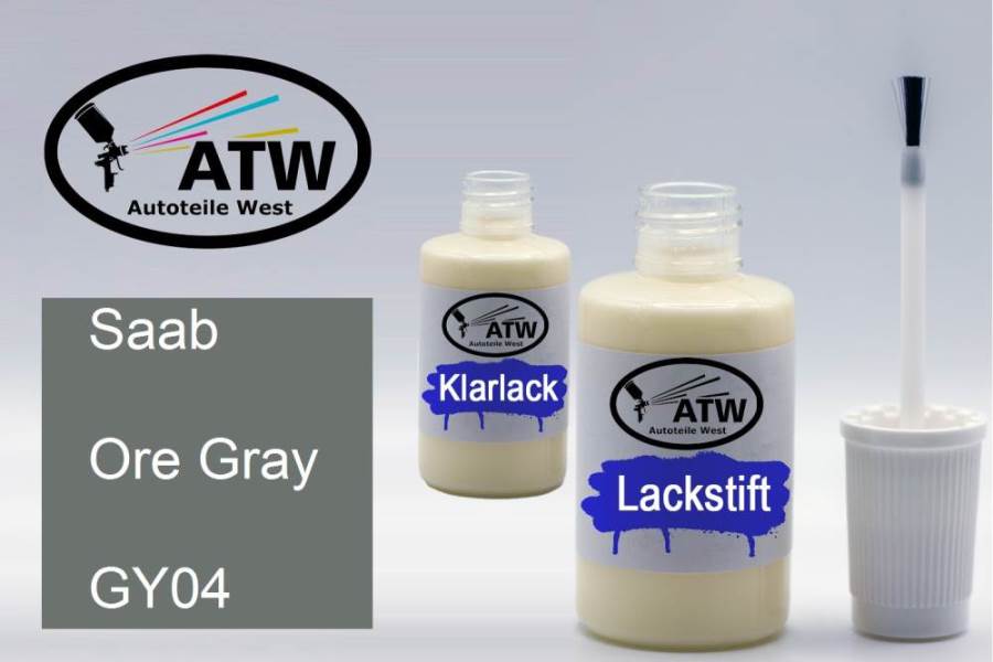 Saab, Ore Gray, GY04: 20ml Lackstift + 20ml Klarlack - Set, von ATW Autoteile West.